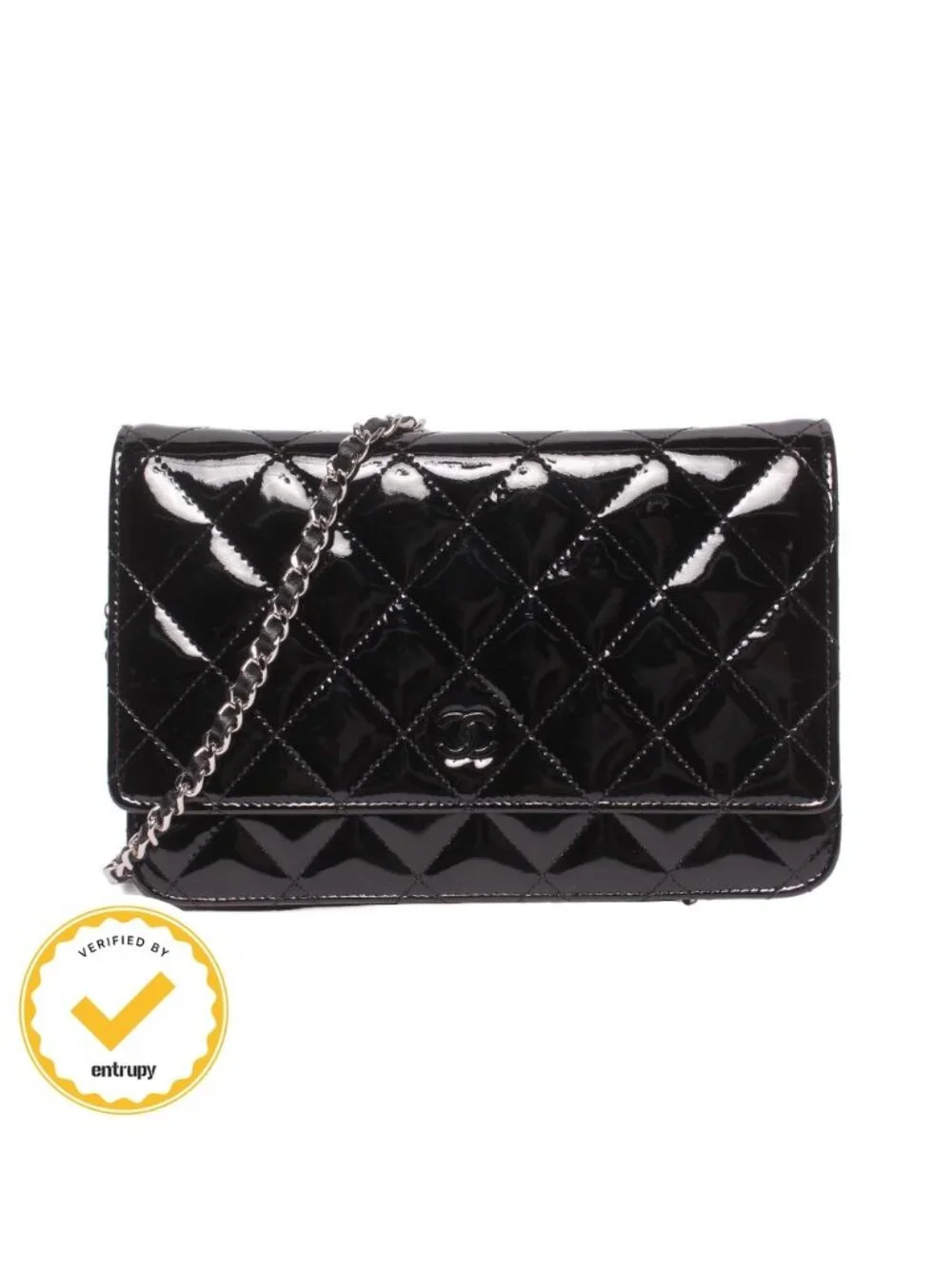 Chanel Chain Wallet Shoulder Bag Crossbody Single Flap Silver Quilted Enamel